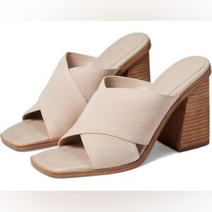 New Marc Fisher Barli Cross Strap Block Heel Sandal in Nude Suede